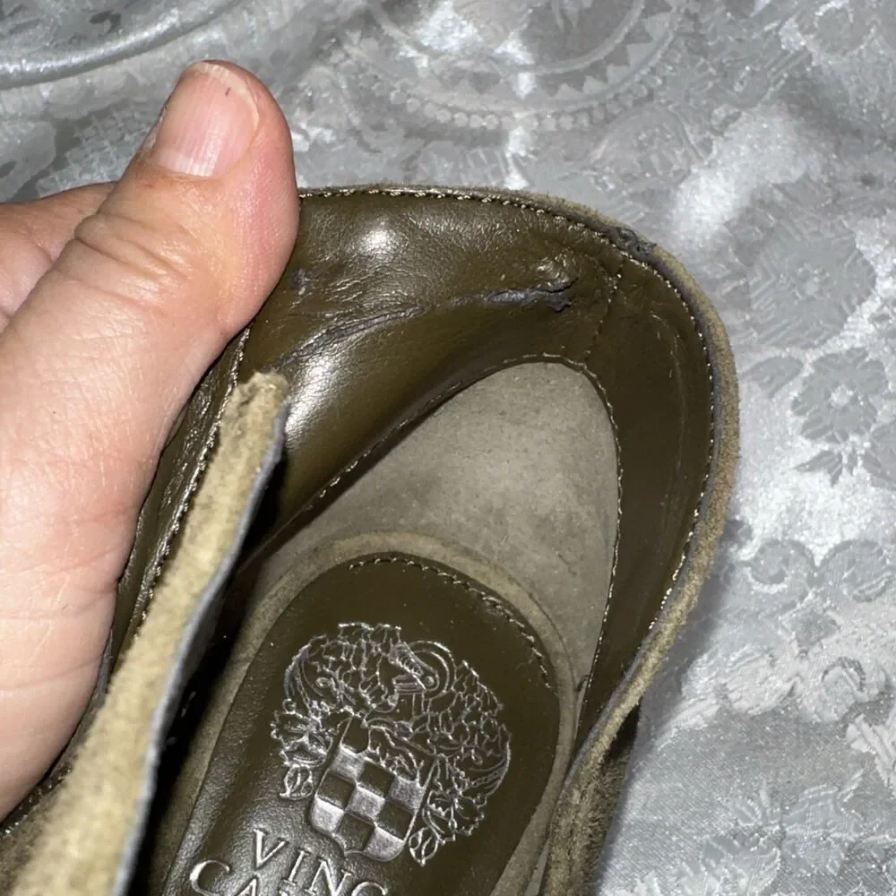 Vince Camuto Boots Womens 7  M Bootie Olive Green Peep Toe  Heels